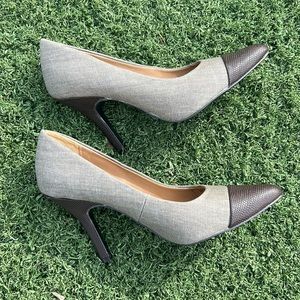 Nine West Gimmelo Brown Canvas & Snakeskin Heels Size 5 1/2